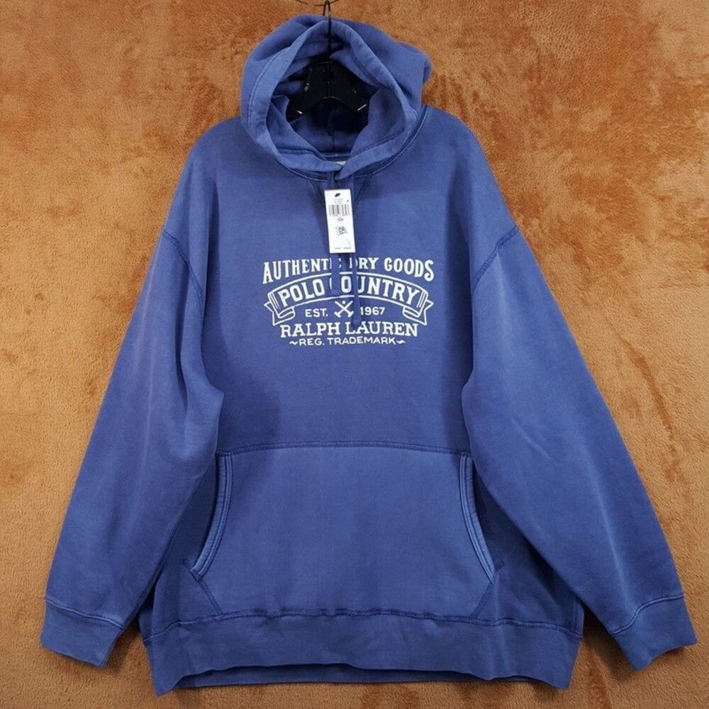 POLO RALPH LAUREN Hoodie Mens 3XB Big 3X Blue Pullover Country Denim Supply